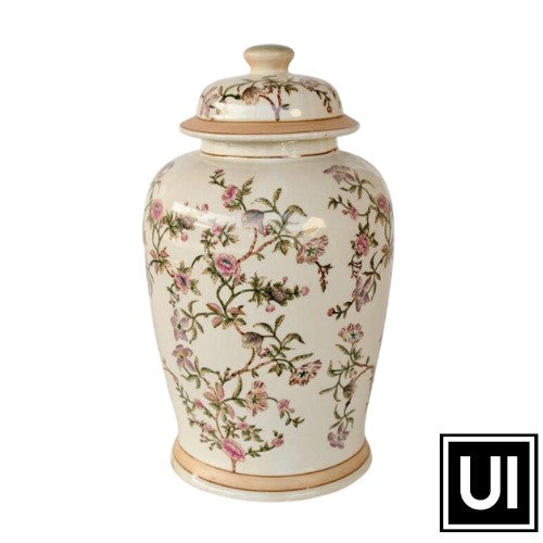 This ornamental ceramic jar is a unique piece, ideal for your home décor. The Large Floral Ginger Jar measures 42x23 cm, allowing it to stand out in any space. Its design and bold colors will create an eye-catching centerpiece in any room.  Lovely colors and such depth in design.