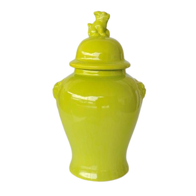 LARGE LIME GREEN GINGER JAR LION HEAD 47X25CM Delivery 5 to 7 working day A unique statement piece to dress up any room, this eye-catching ginger jar will be delivered to you in 5 to 7 working days.