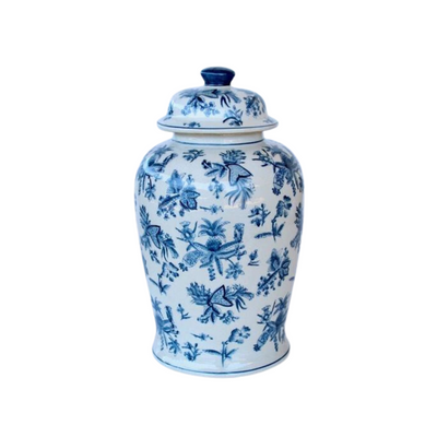 This Large Blue Floral Ginger Jar 40X24CM is a classic addition to any home décor. Featuring an elegant, sophisticated design with a subtle hint of color, it is sure to be a timeless conversation starter. Don't miss out - add this essential piece to your home today.      Delivery 5 - 7 working days