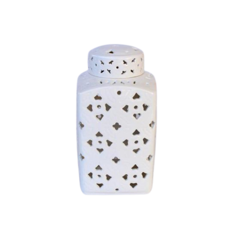 Medium White Cut-Out Square Jar with Lid 31X16X16CM