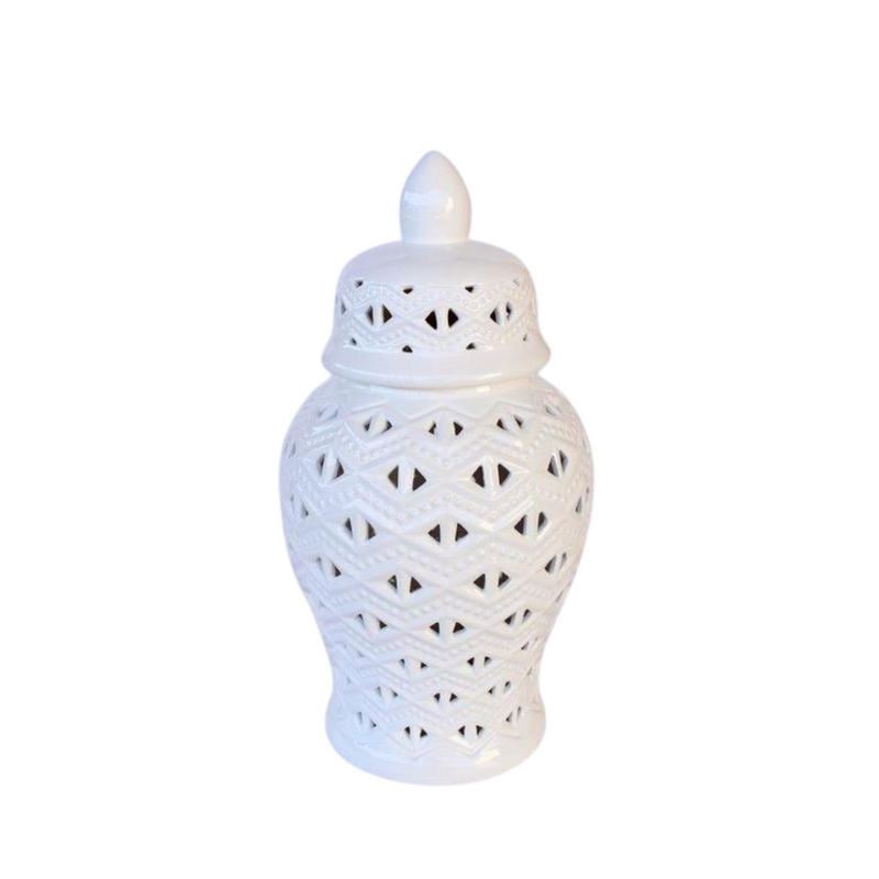 Crafted with a classic white design, our Large Cut-Out Ginger Jar adds a touch of elegance to any space. Measuring 47X23CM, it&