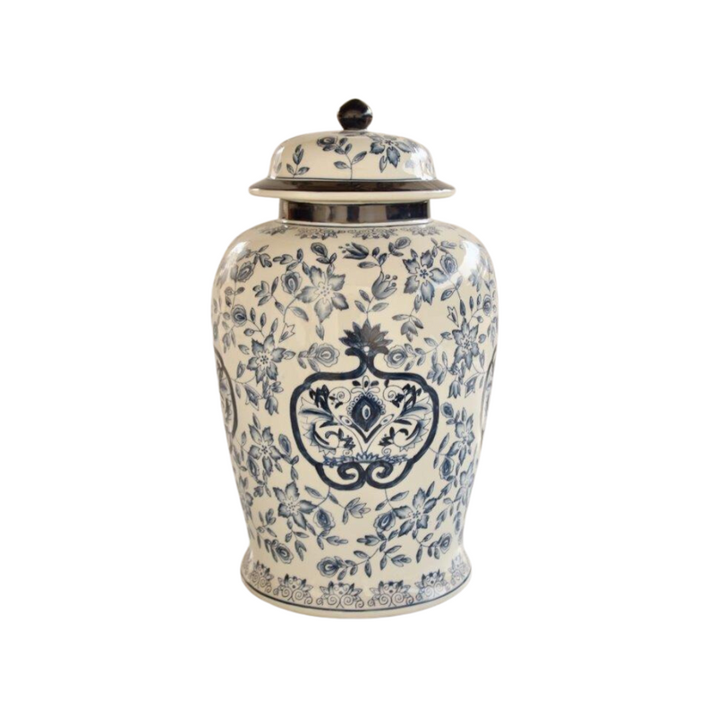 This 40x22cm Large Blue Flower Ginger Jar from our ceramic decor range adds a unique touch to any home. Featuring vivid colors and fine details, this jar is sure to become a standout feature in your living space. An attractive and timeless piece for any interior, it&