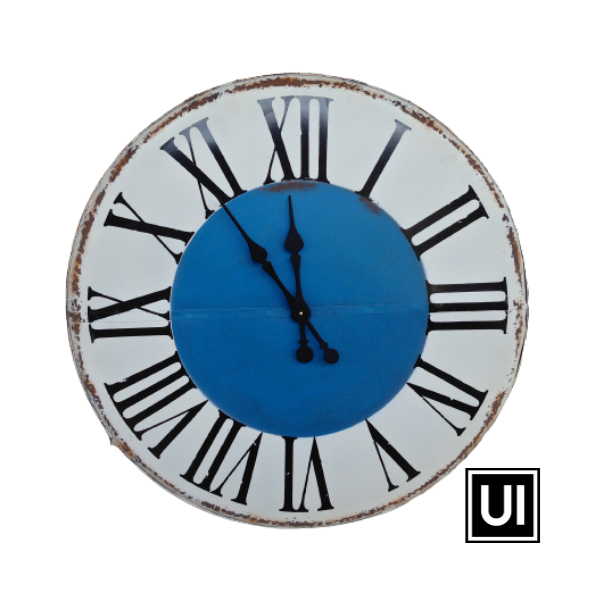 BLUE AND WHITE METAL CLOCK 82CM