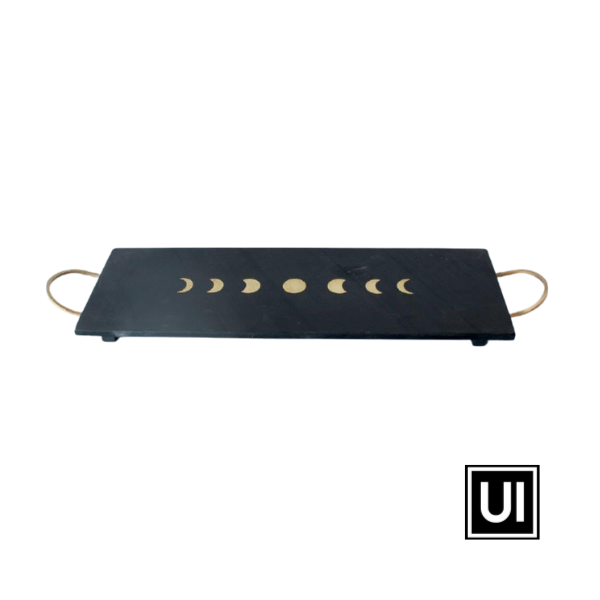 Black slate & brass inlay marble tray with handles 46x15cm