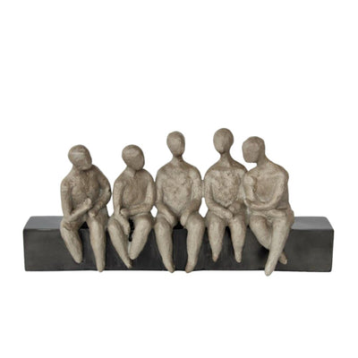 This decorative piece features a group of men sitting on a wall, crafted from high-quality resin and finished with intricate detailing, creating a charming and playful addition to any space.