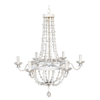This stunning Antique White Metal Petal 6 Light Chandelier is sure to add a touch of elegance and sophistication to any room. Crafted from a durable metal and finished with a sophisticated white hue, this chandelier features six petal-shaped light fixtures that will make a stunning accent to your home. Buy with confidence from Unique Interiors Lifestyle.
