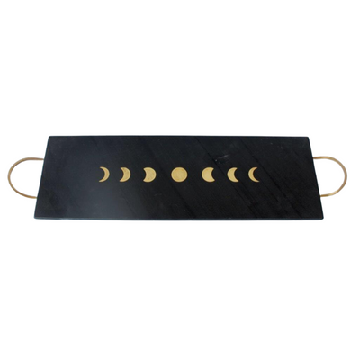 This elegant tray will bring an air of sophistication to your dining table. Crafted with a black slate & brass inlay marble construction, it is 46x15cm and perfect for plating up meals or presenting cheese. Durable handles let you carry your serve with ease. Unique Interiors