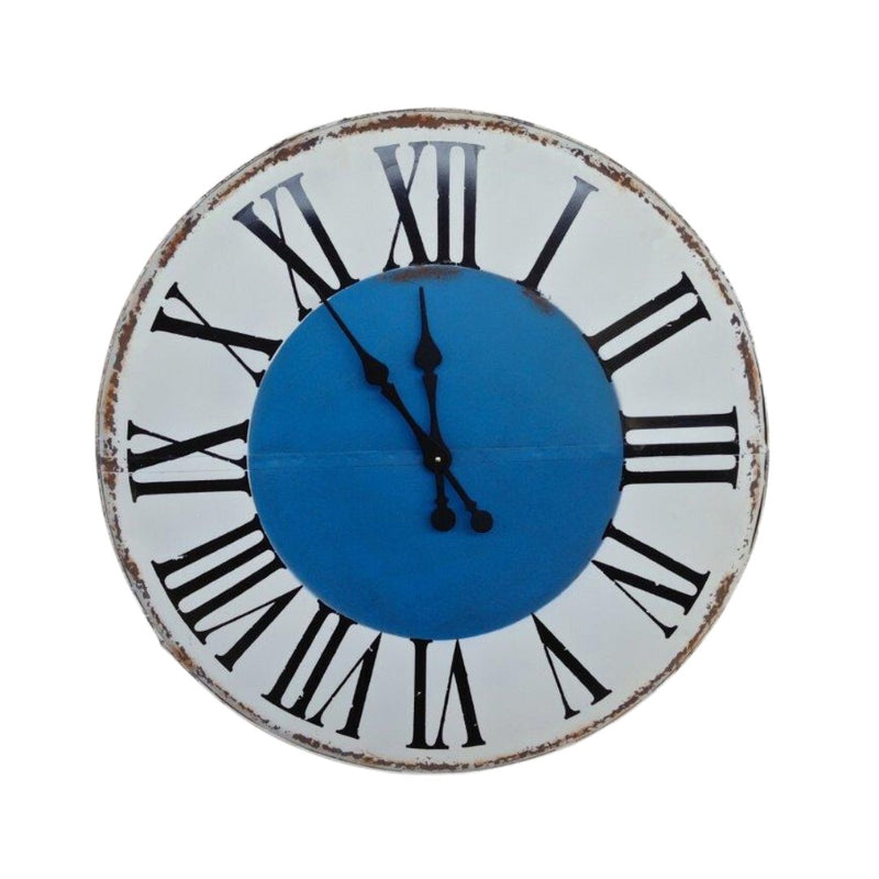 Blue and white metal clock 82cm