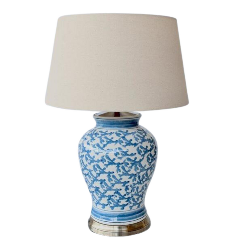 Blue coral design lamp base with shade