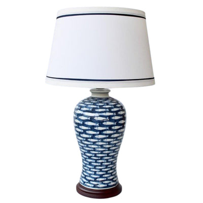 Blue Fish lamp base blue trim and white shade Size  76.5cm H  The Perfect Lamp for your Lounge, Bedroom, dining room, or reception area.