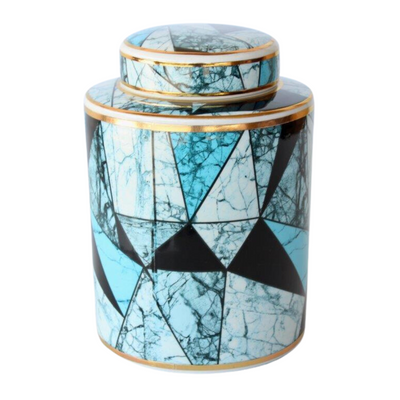 Blue black and gold design jar with lid   Bring in the classical beauty with this beautiful jar.