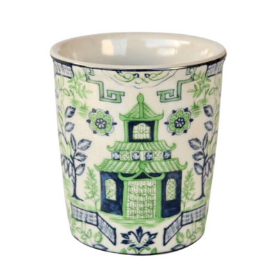 This eye-catching blue and green pagoda beeker ceramic pot and planter is sure to add a touch of personality to any room. Measuring 9x7.5cm, this pot is the perfect size for most any interior decor. Enjoy the unique beauty of this piece year-round.  Unique Interiors