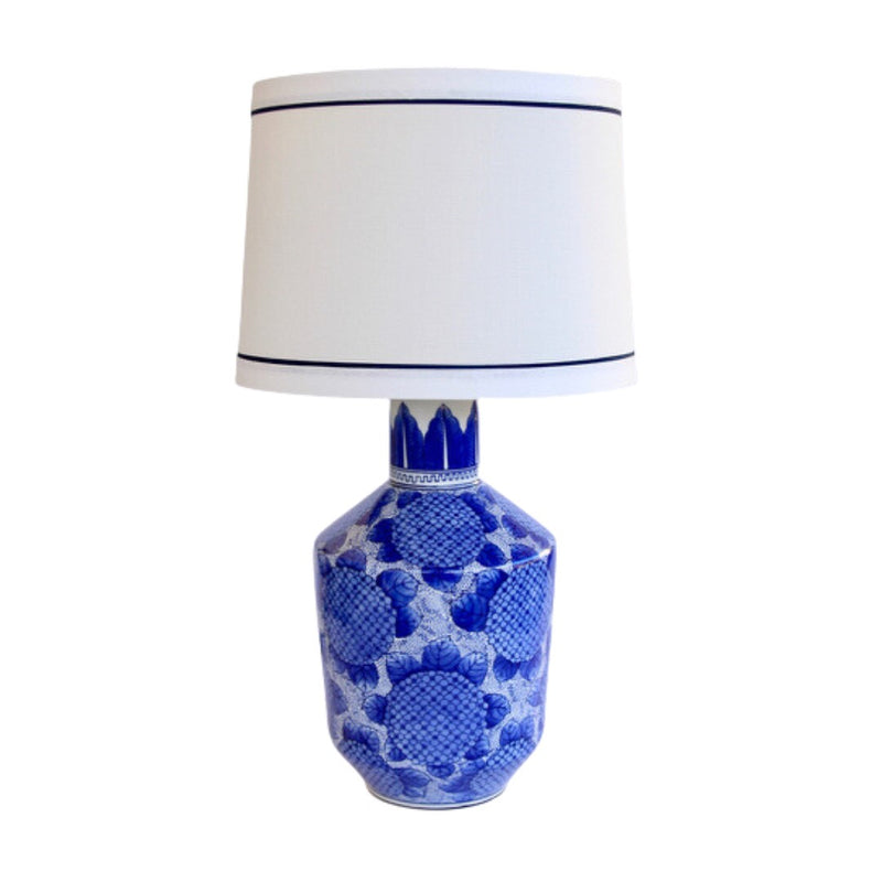 Blue & white hydrangea lamp cream shade 73x36cm  Size  73cm H x 36cm  The Perfect Lamp for your Lounge, Bedroom, dining room, or reception area.  Make a statement with this special handmade lamp.