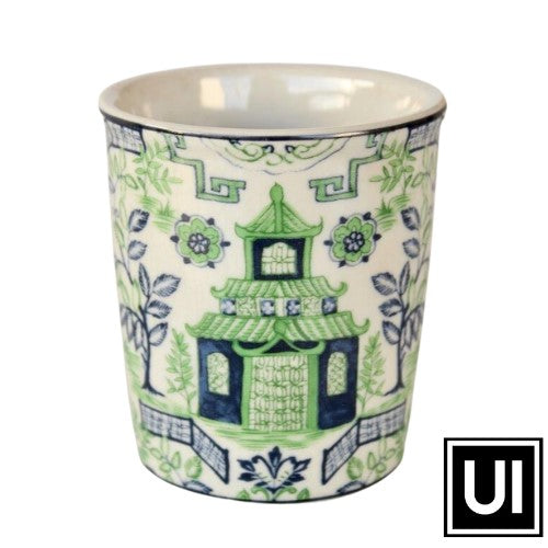 This eye-catching blue and green pagoda beeker ceramic pot and planter is sure to add a touch of personality to any room. Measuring 9x7.5cm, this pot is the perfect size for most any interior decor. Enjoy the unique beauty of this piece year-round.  Unique Interiors