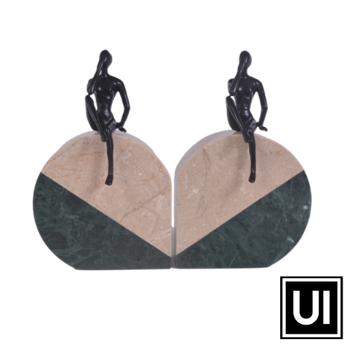 Elevate your bookshelves with this stylish and elegant set of bookends featuring a combination of beige and grey marble with black metal legs. Crafted to exacting specifications of 8" wide x 20.5" tall, these bookends provide the perfect balance of classic design and modern flair.  unique interiors lifestyle   Look no further than this unique ornament.   This is the perfect gift for any home.