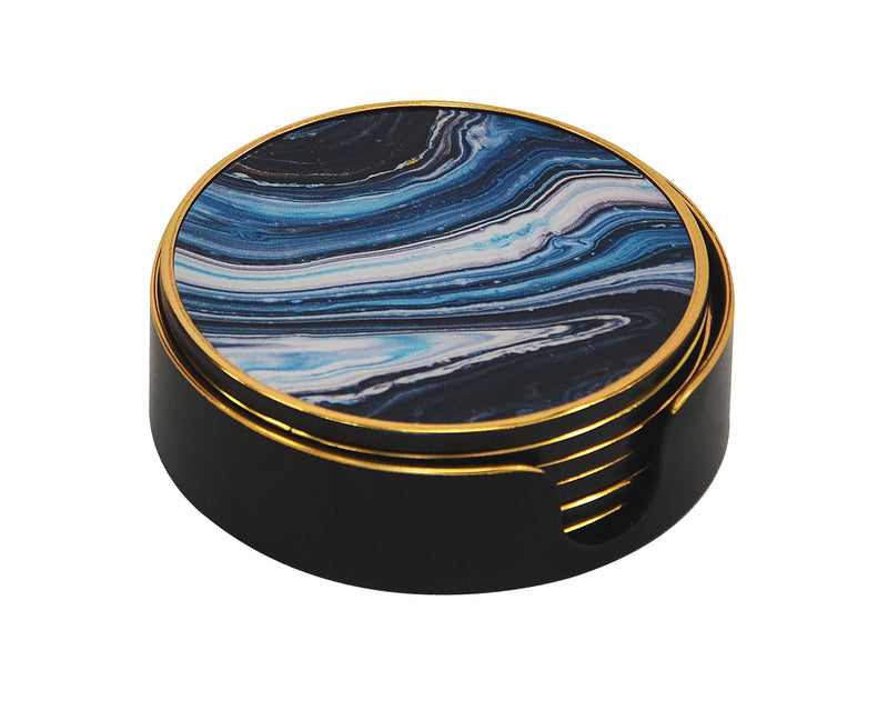 Description. Coaster blue wave S/6  Add a splash of style to your home decor with this set of six elegant blue wave coasters. Crafted from durable, high-quality material, these coasters provide superior protection and will last for years. Plus, the attractive blue wave design adds a unique touch to any table setting.  Unique Interiors 