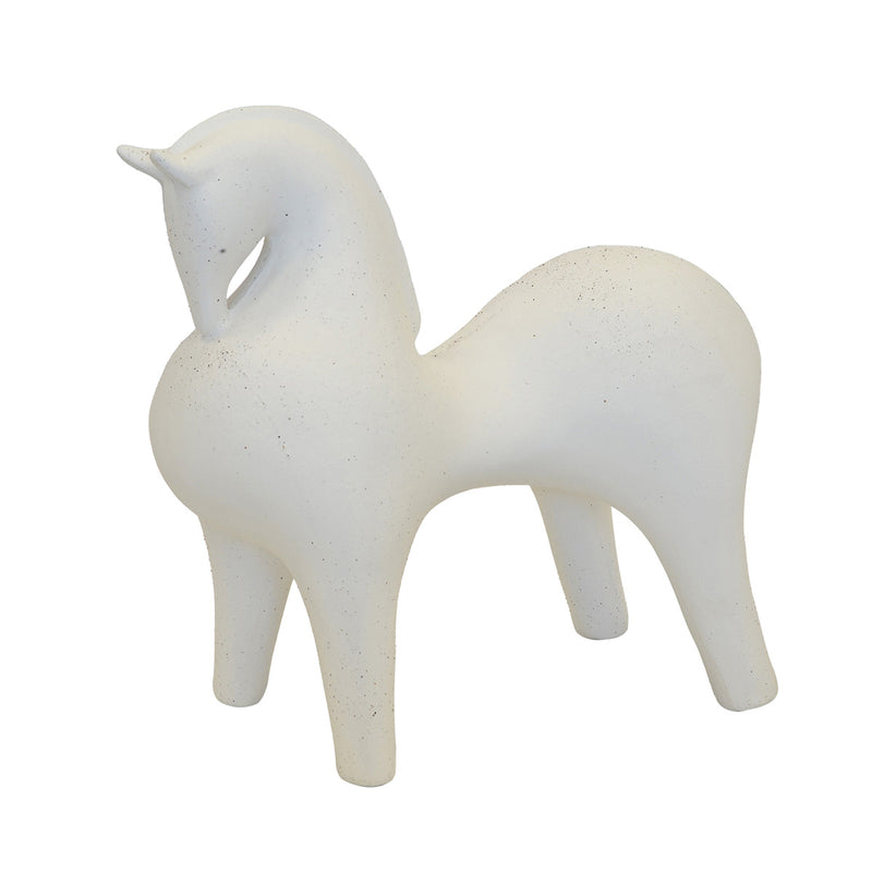 CERAMIC HORSE STATUE WHITE (36CM (H) X 40CM X 20CM