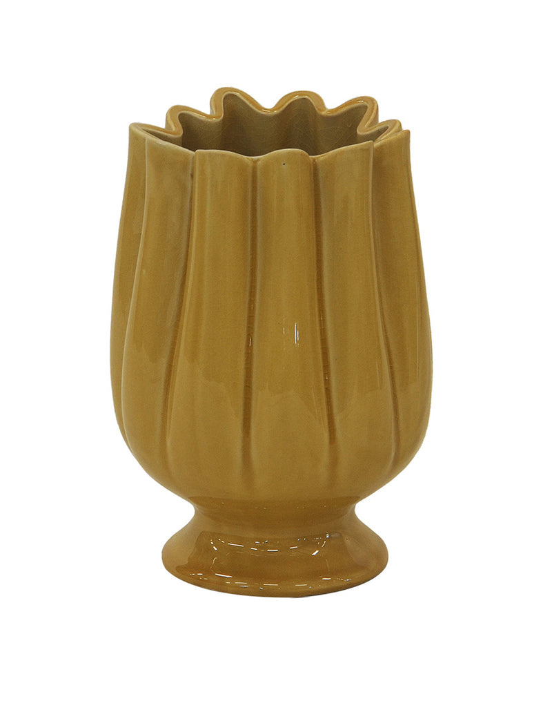 CERAMIC FLUTED CHALICE YELLOW/MUSTARD TALL