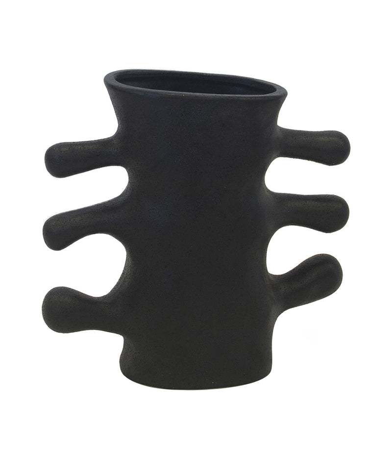 Crafted with sleek ceramic material, this black finger vase stands at 24cm tall and features a versatile 24cm x 10cm size. Enhance any space with its elegant design and perfect proportions-unique interiors