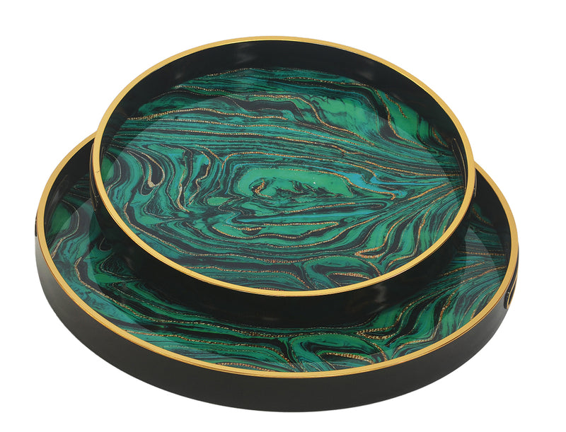 GLASS TRAY ROUND TURQUOISE SET OF TWO