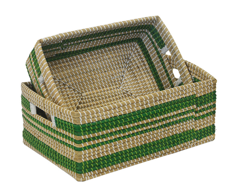 Basket Arley Rectangle Green & Natural S/2