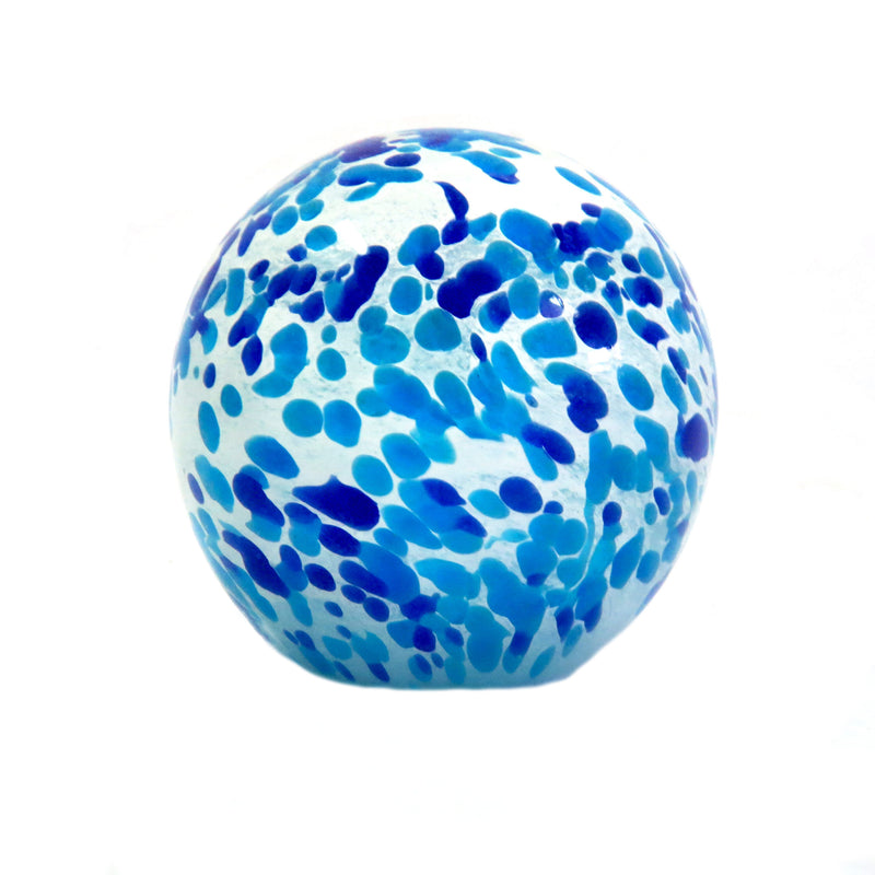 HYDRA is a handmade solid glass ball with a unique composition that captures the beauty of the Mediterranean sea. Its 25CM circumference and 8cm diameter make it a perfect decorative piece for any room. With shades of blue and aqua, HYDRA adds a fresh and beautiful touch to any space-unique interiors