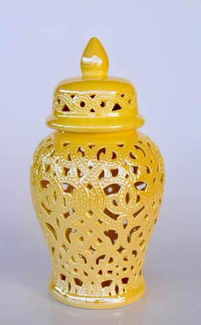 LARGE YELLOW CUT-OUT GINGER JAR 46X23CM