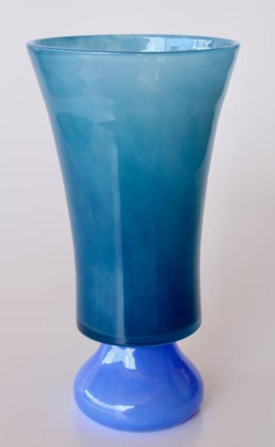 TALL 2 TONE BLUE GLASS VASE 34X18CM