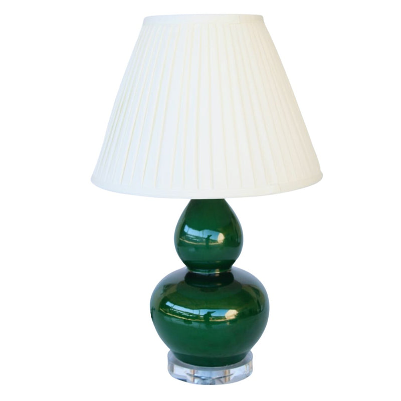 Green bulbous lamp off-white pleated shade 56x36cm  Size  56cm H x 36cm   The Perfect Lamp for your Lounge, Bedroom, dining room, or reception area.  Make a statement with this special handmade lamp.