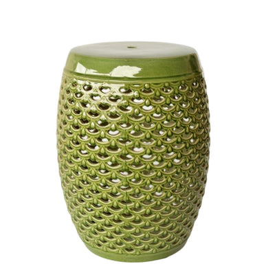 Green cutout garden stool 46x32cm  Introducing the Green Cutout Garden Stool from Unique Interiors, the perfect addition to any indoor or outdoor space. Measuring 46x32cm, this stool is handcrafted to perfection with the highest quality materials. Its green color and intricate cutout design add a touch of elegance and charm to any decor style.