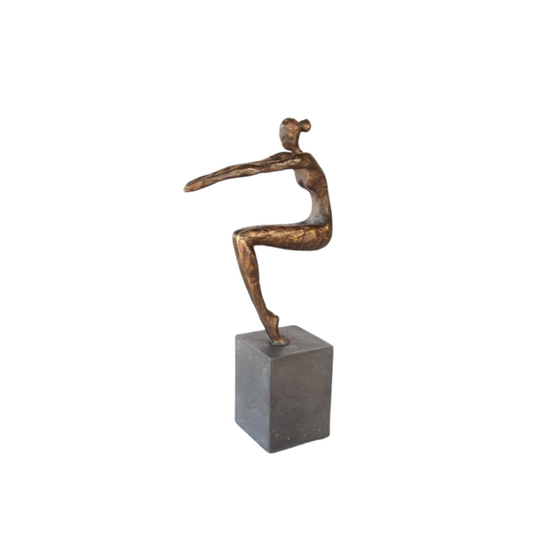 This GYMNASTIC GIRL ON STAND measures 34x8x18cm, providing an ideal size for decorative display in any room. Crafted with intricate details and lifelike pose, it&