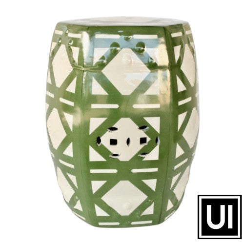 This sophisticated white and green hexagonal garden stool is an ideal addition to any outdoor or indoor space. The 46 x 32 cm structure provides a stable and comfortable seating solution, perfect for any patio, garden, or living area. Its durable material offers a long-lasting and weather-resistant solution for any setting.  Unique Interiors lifestyle 