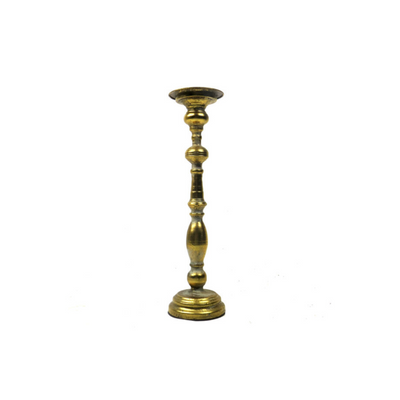 12cm diameter of top of candleholder  x 44.5cm height  Well weighted base and lovely tall, elegant candleholder in antique gold.UNIQUE INTERIORS.