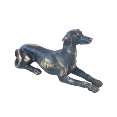 SMALL SITTING BLACK & GOLD RESIN DOG 18.5X33X10CM    This SMALL SITTING BLACK & GOLD RESIN DOG is a charming addition to any home decor. Measuring 18.5X33X10CM, it boasts intricate details and a timeless color scheme. Crafted from high-quality materials, this dog figurine adds a touch of elegance to any room.  Delivery fee 5 to 7 working days