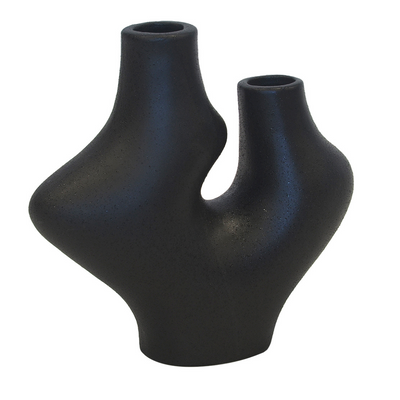 CERAMIC SUKI VASE BLACK (26CM X 26CM) This 26cm x 26cm ceramic Suki vase in black offers a modern and versatile addition to your home decor. Made with quality ceramic, this vase is durable and stylish. Perfect for displaying your favorite flowers or as a standalone piece. Elevate your space with this sleek and sophisticated vase.