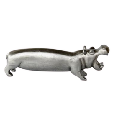 SILVER HIPPO 12X15CM Add a touch of whimsy to your home decor with our Silver Hippo figurine. Measuring 12x15cm, this stunning piece is a perfect addition to any animal-themed collection. Made from high-quality materials, it is sure to be a conversation starter and bring joy to any space.  Delivery fee 5 to 7 working days