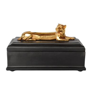 GOLD LIONESS ON BOX 16X26X12CM This exquisite GOLD LIONESS ON BOX is crafted from high-quality materials and features intricate detailing. The elegant design of the 16x26x12cm box adds a touch of sophistication to any room. Perfect for displaying on a coffee table or shelf, this piece is a beautiful addition to any home decor.  Delivery fee 5 to 7 working days