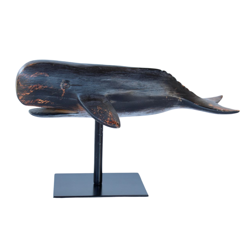 SMALL BLACK WHALE ON STAND 21X21.5X10CM