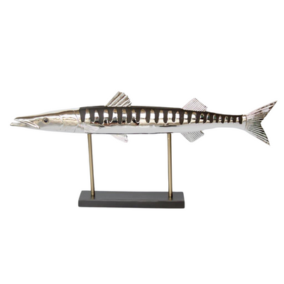 LARGE DISTRESSED BLACK & SILVER BARRACUDA ON STAND 40X87CM Expertly crafted, this LARGE DISTRESSED BLACK & SILVER BARRACUDA ON STAND 40X87CM adds a touch of elegance and sophistication to any space. The distressed finish lends a vintage charm while the sturdy stand ensures stability. Perfect for both classic and modern interiors, this piece is a must-have for any decor enthusiast.  Delivery fee 5 to 7 working days