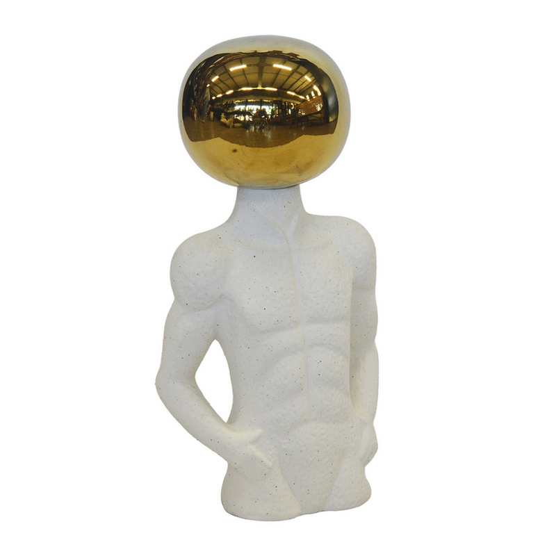 CERAMIC FIGURINE ROUND HEAD (H 35CM ) This CERAMIC FIGURINE features a unique ROUND HEAD design, measuring 35CM in height. Made from high-quality ceramic material, it is a perfect addition to any home decor. With its elegant and modern look, it adds a touch of sophistication to any room.    Delivery 5 to 7 working days