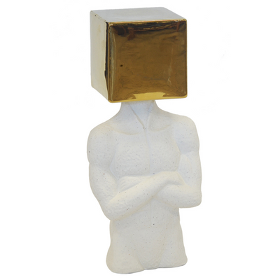 CERAMIC FIGURINE SQUARE HEAD (H 35CM) This ceramic figurine with a unique square head design stands at 35cm tall. Handcrafted with precision and attention to detail, it adds a touch of artistic elegance to any room. Made with high-quality materials, it is a durable and timeless piece to showcase in your home or office.    Delivery 5 to 7 working days