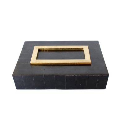 HEXAGONAL BONE BOX RIDGED 20X10X30.5CM Experience elegance and sophistication with our OBLONG BONE BLACK BOX WITH GOLD TRIM. Featuring a sleek design of 5x23x15cm, this box is perfect for adding a touch of luxury to any room. Made with high-quality materials, it is both durable and stylish. Elevate your decor with this stunning piece.     Delivery 5 to 7 working days