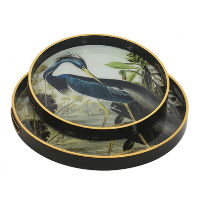 GLASS TRAY ROUND HERON SET OF 2 Enhance your home decor with our GLASS TRAY ROUND HERON SET OF 2. Crafted with precision, these trays feature stunning heron designs to add an elegant touch to any room. Made of high-quality glass, they are durable and functional, making them perfect for serving or as beautiful display pieces. Upgrade your space now.  45CM X 45CM X 4CM  35CM X 35CM X 4CM     Delivery 5 to 7 working days