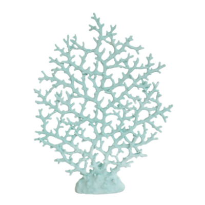LARGE PALE TURQUOISE FAN CORAL 48X35CM Expertly crafted from resin, this LARGE PALE TURQUOISE FAN CORAL ORNAMENT is a stunning addition to your decor. Measuring 48X35CM, its delicate design and pale turquoise color add a touch of elegance to any room. Perfect for beach or ocean-themed decor, this piece adds a unique and sophisticated touch.  DELIVERY 5 to 7 working