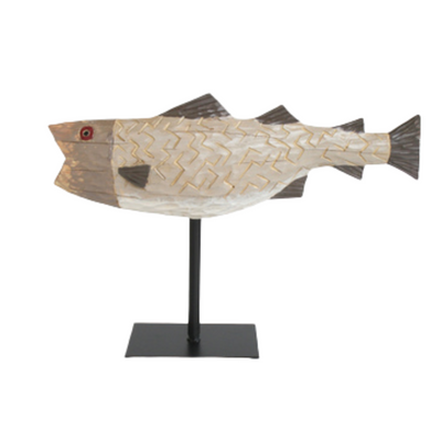 BEIGE FISH ON STAND 29X40CM Enhance your space with our BEIGE FISH ON STAND DECOR 29X40CM. Made from quality materials, this charming piece adds a coastal touch to any room. With its artistic design and sturdy construction, it's the perfect addition to your home decor.    DELIVERY 5 to 7 working