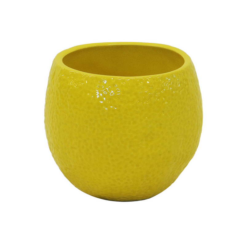 CERAMIC LEMON POT YELLOW SMALL Introducing our Ceramic Lemon Pot Yellow Large, measuring 12cm by 12cm. Made from high-quality ceramic, it adds a vibrant touch to your home decor. With its eye-catching lemon design, it&