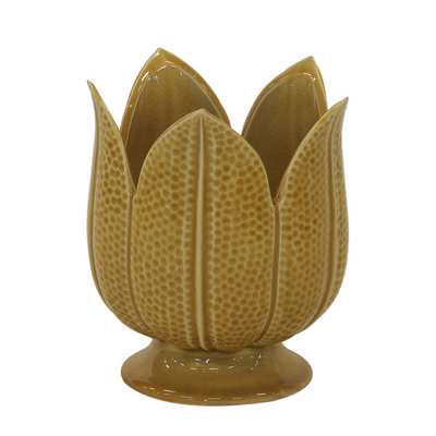 CERAMIC PETAL VASE YELLOW/MUSTARD LARGE 18CM (H) X 15CM (D)  This large Ceramic Petal Vase in yellow/mustard adds a touch of elegance to any room. Measuring 18cm in height and 15cm in diameter, the unique petal design is both delicate and eye-catching. Perfect for displaying your favorite flowers and bringing a pop of color to your home.  Delivery 5 to 7 working days
