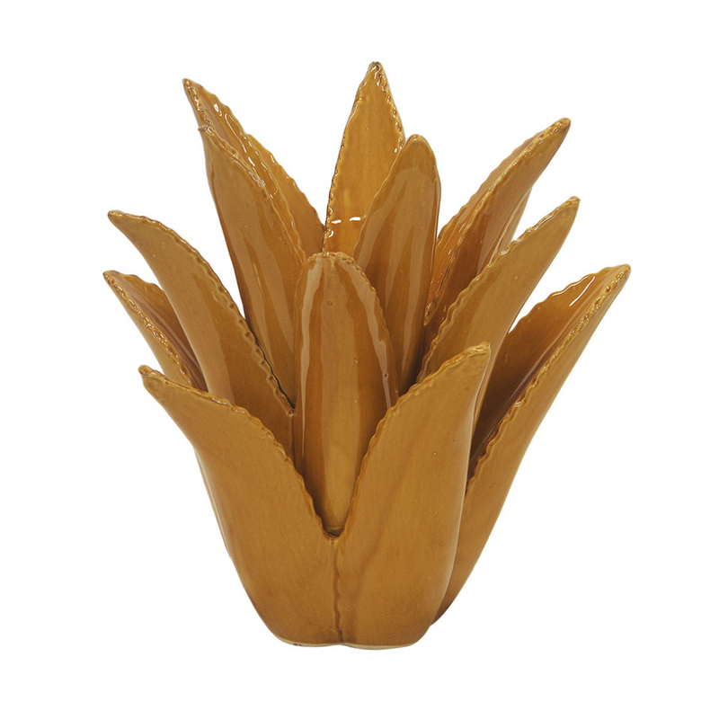 CERAMIC SPIKED ALOE MUSTARD LARGE 24CM (H) X 24CM (D)  Expertly crafted, this CERAMIC SPIKED ALOE MUSTARD LARGE adds a touch of sophistication to any room. Standing at 24cm tall and wide, it&