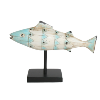 LONG BLUE FISH ON STAND 26X37CM Expertly crafted and elegantly designed, the LONG BLUE FISH ON STAND 26X37CM is a stunning addition to any home decor. Made with high-quality materials, this hand-painted fish on a stand boasts vibrant shades of blue that add a pop of color to any room. Perfect for fish enthusiasts or those looking for a unique statement piece.  DELIVERY 5 to 7 working