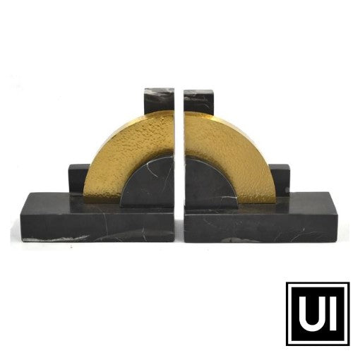 Marble book ends with gold detail black marble and gold 36 x 7 x 17cm